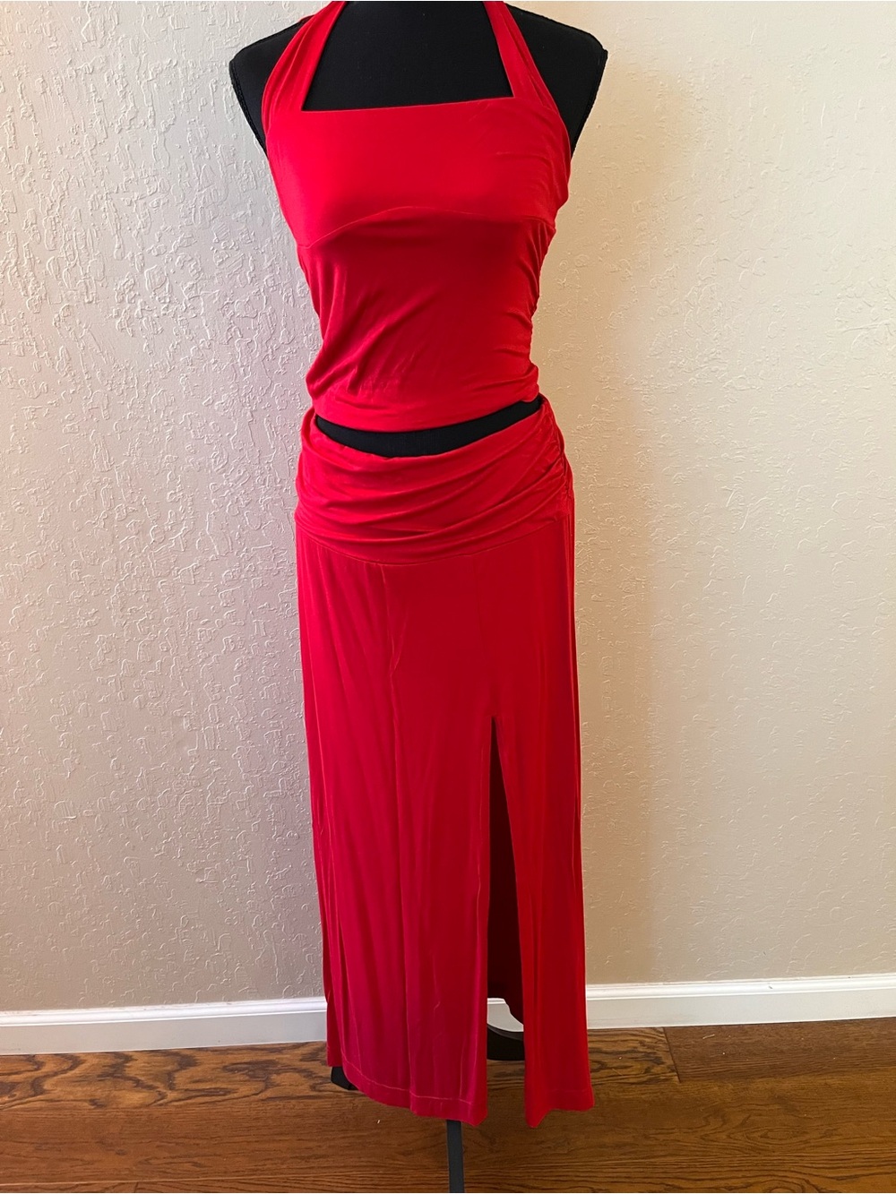 Free People Bold Red Halter top with Maxi skirt with Front Slit
